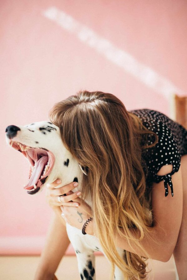 Dog and woman have fun